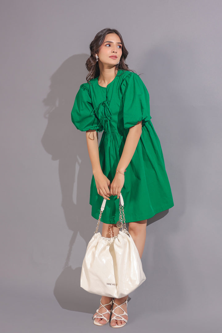 Balloon Sleeve Mini Dress In Dye