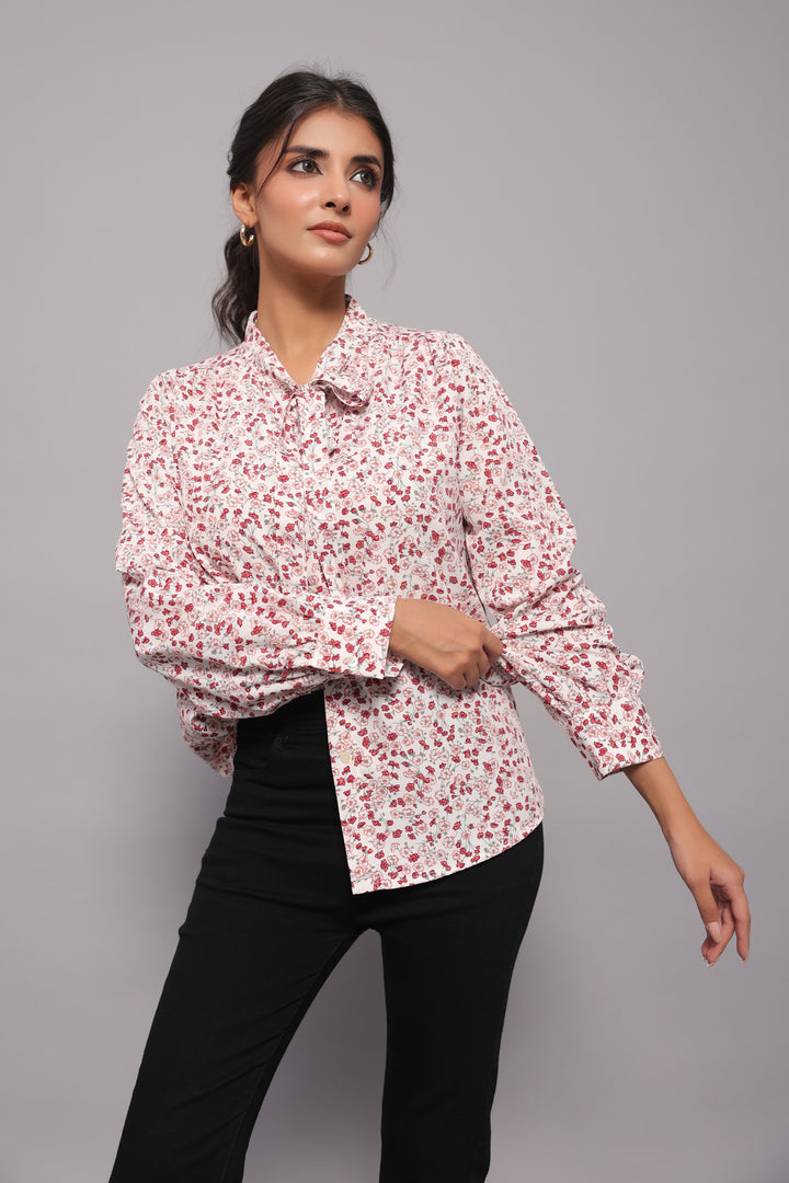 Tie-Neck Shirt In Ditsy Floral Print