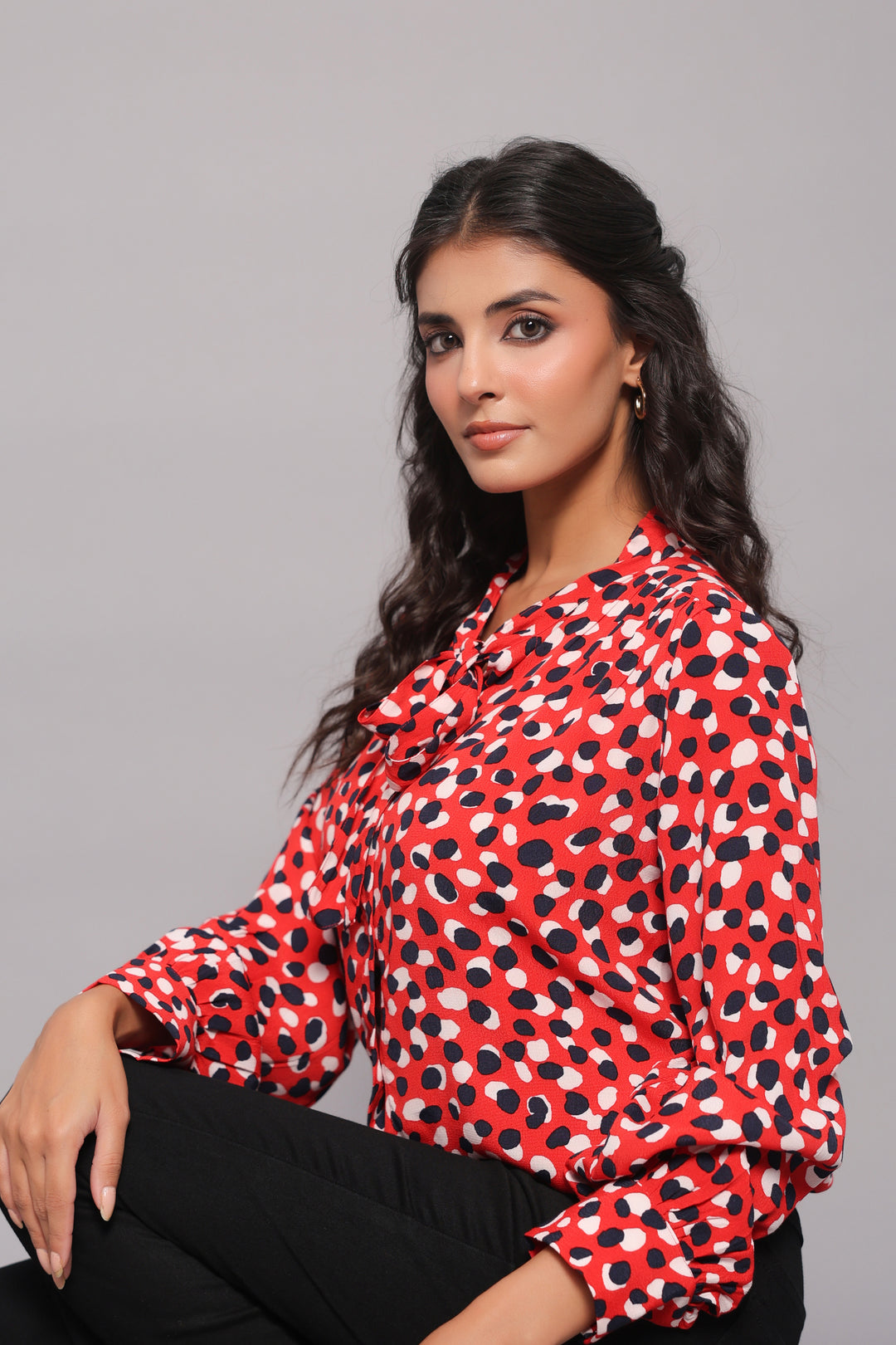 Tie-Neck Shirt In Abstract Dot Print