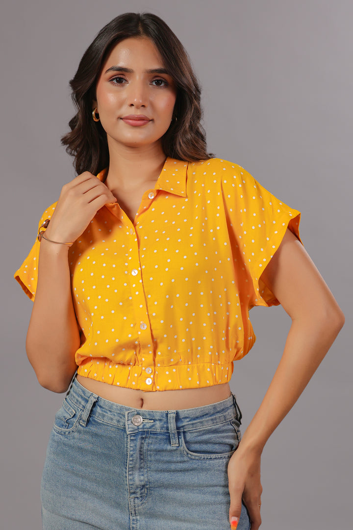 Yellow Polka Dot Dress Crop Shirt