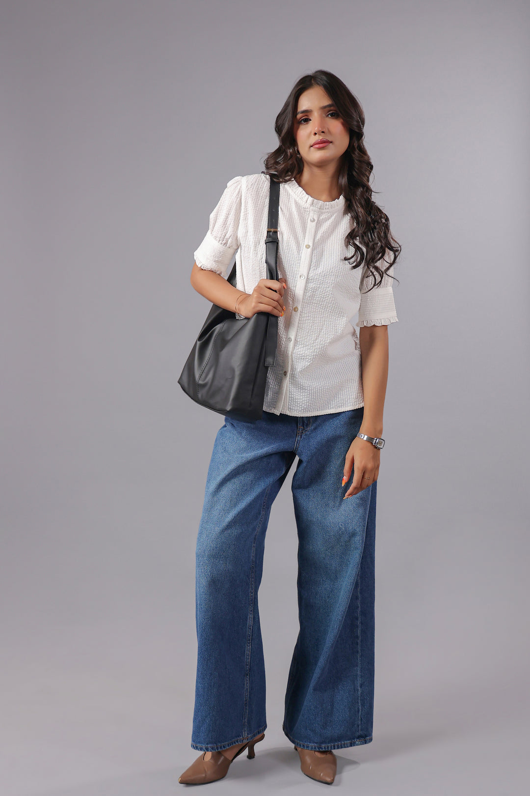 Seersucker White Friled Shirt