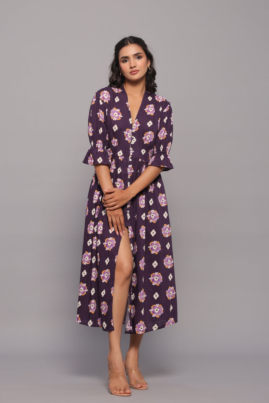 Button-Down Violet Midi Dress