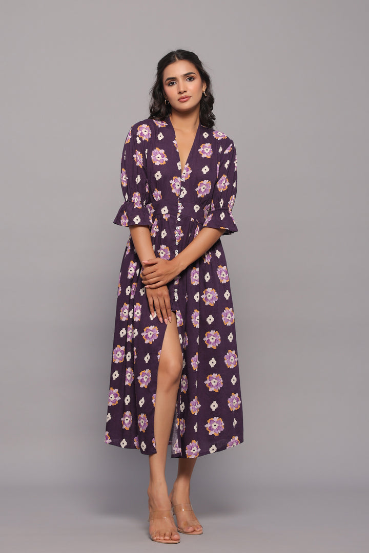 Button-Down Violet Midi Dress