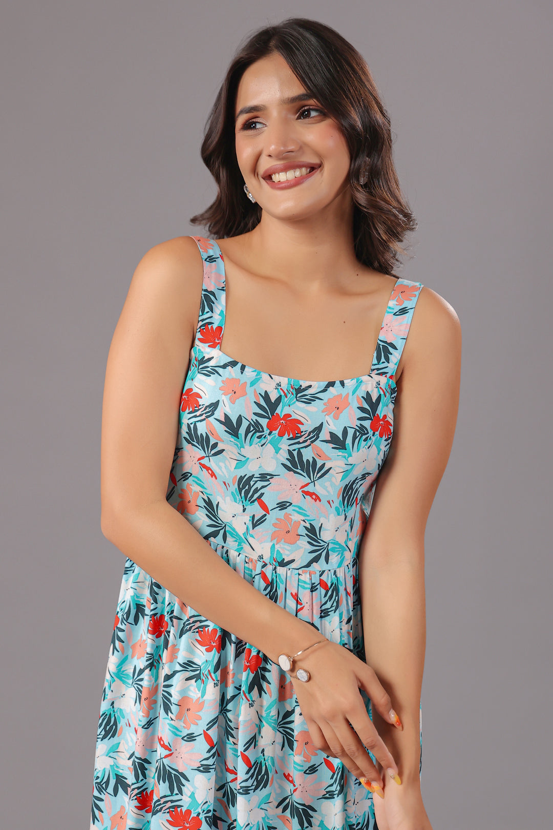 Fit & Flare Midi Dress  In Floral Print