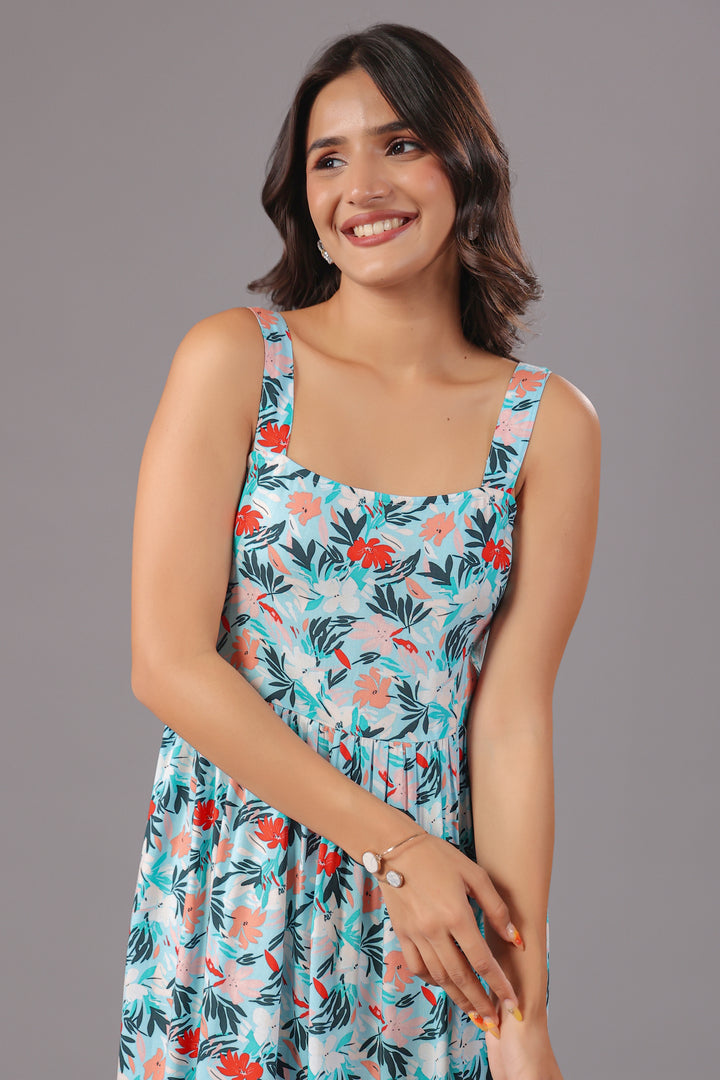 Fit & Flare Midi Dress  In Floral Print