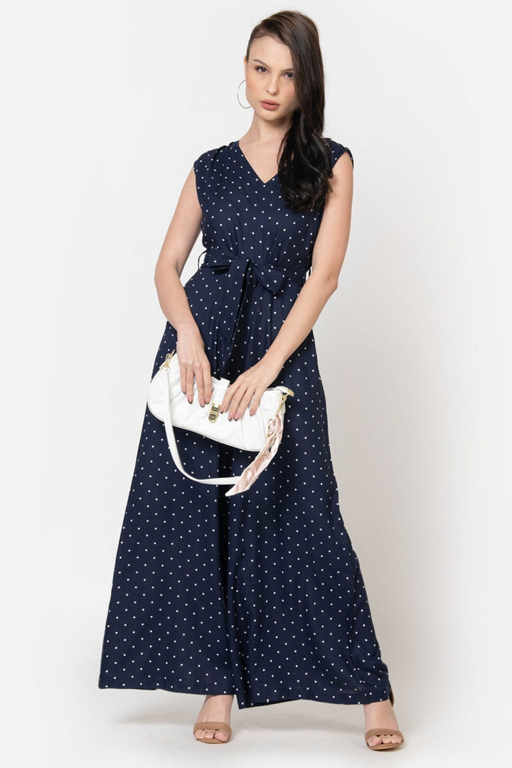 Blue Berry Rayon Polka Dot Wide Leg Jumpsuit