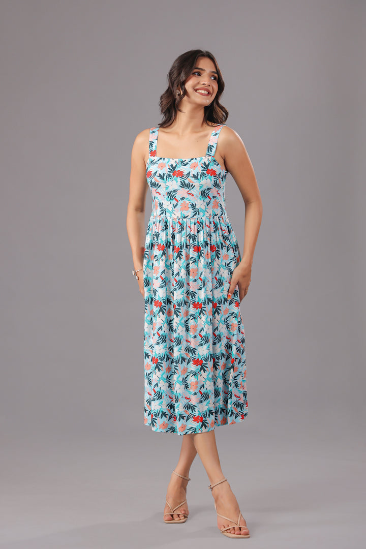Fit & Flare Midi Dress  In Floral Print
