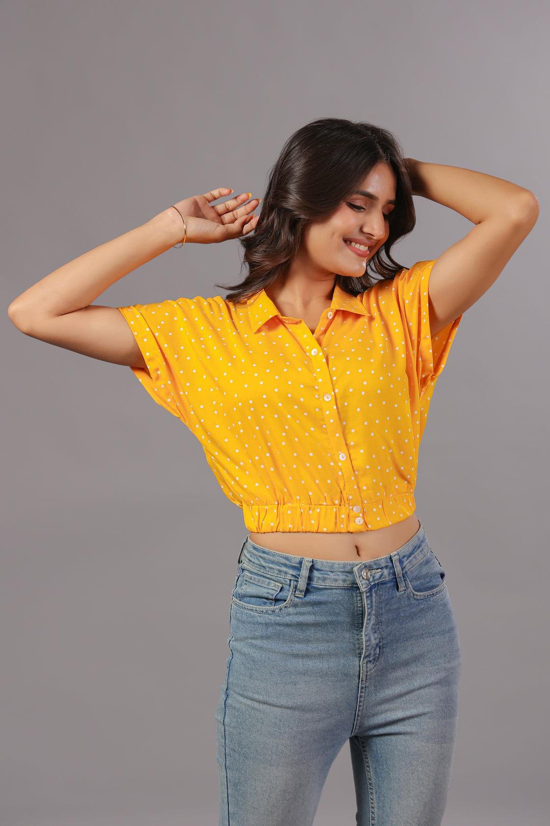 Yellow Polka Dot Dress Crop Shirt