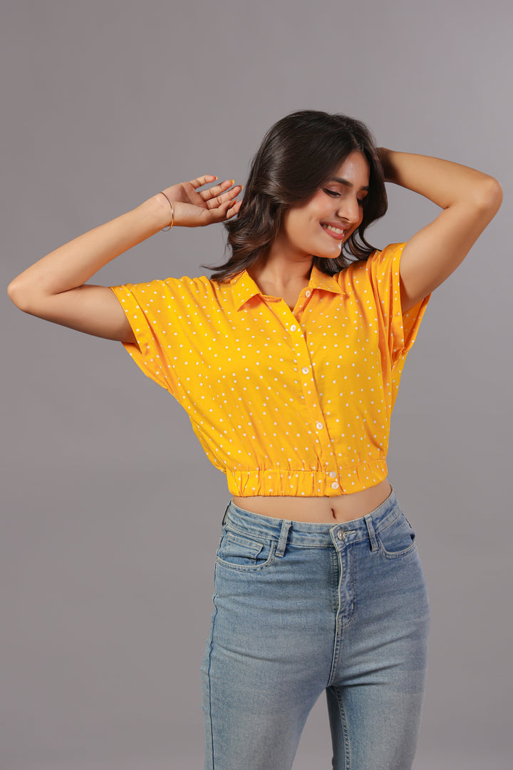 Yellow Polka Dot Dress Crop Shirt