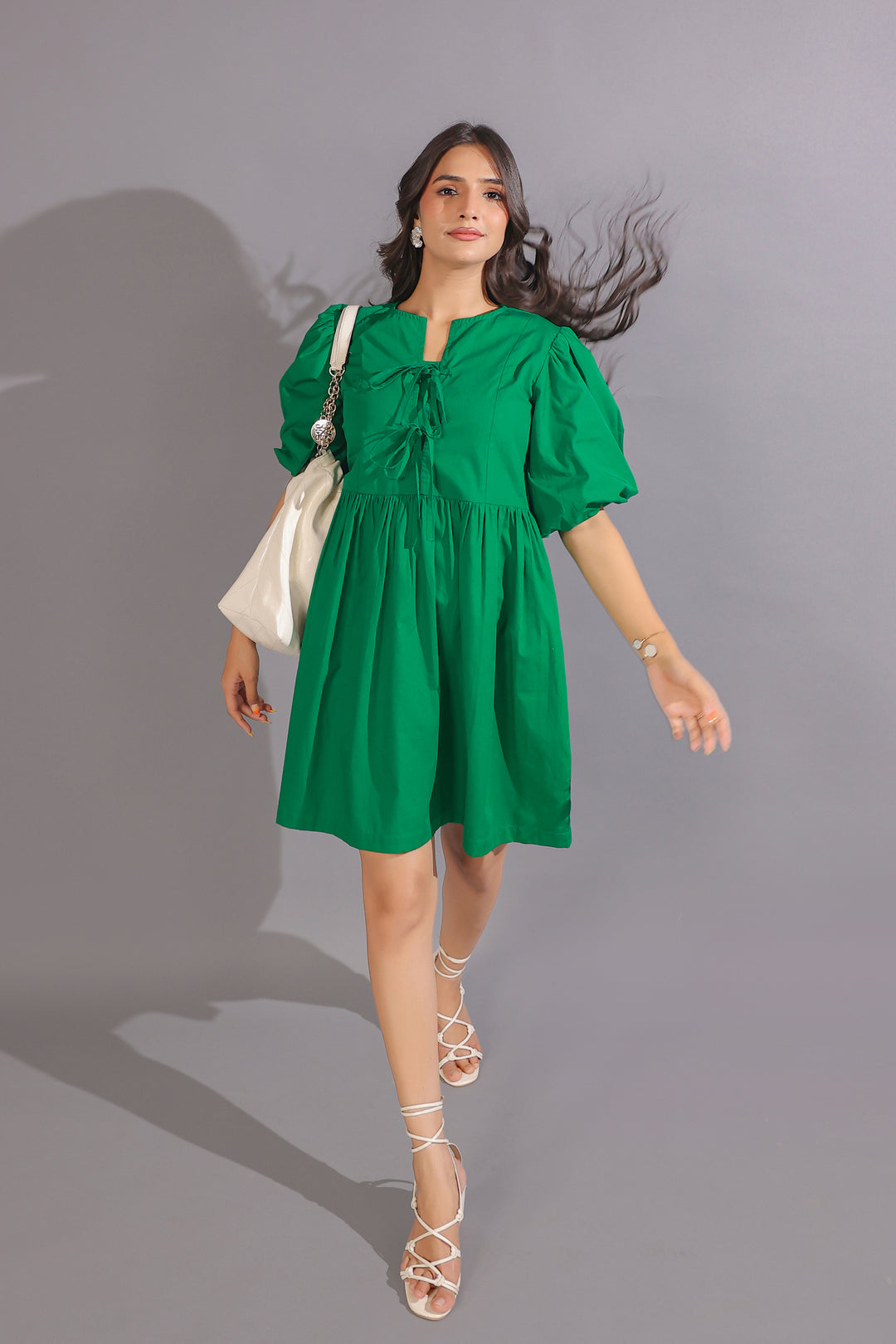 Balloon Sleeve Mini Dress In Dye