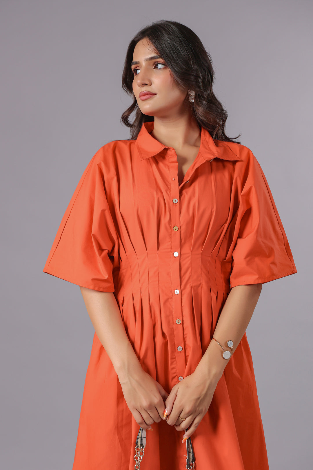 Shirt Dress In Rust Dyed Poplin