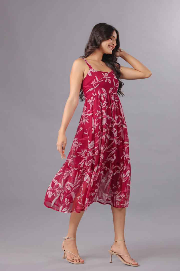 Chiffon Fit & Flare Midi Dress In Floral Print