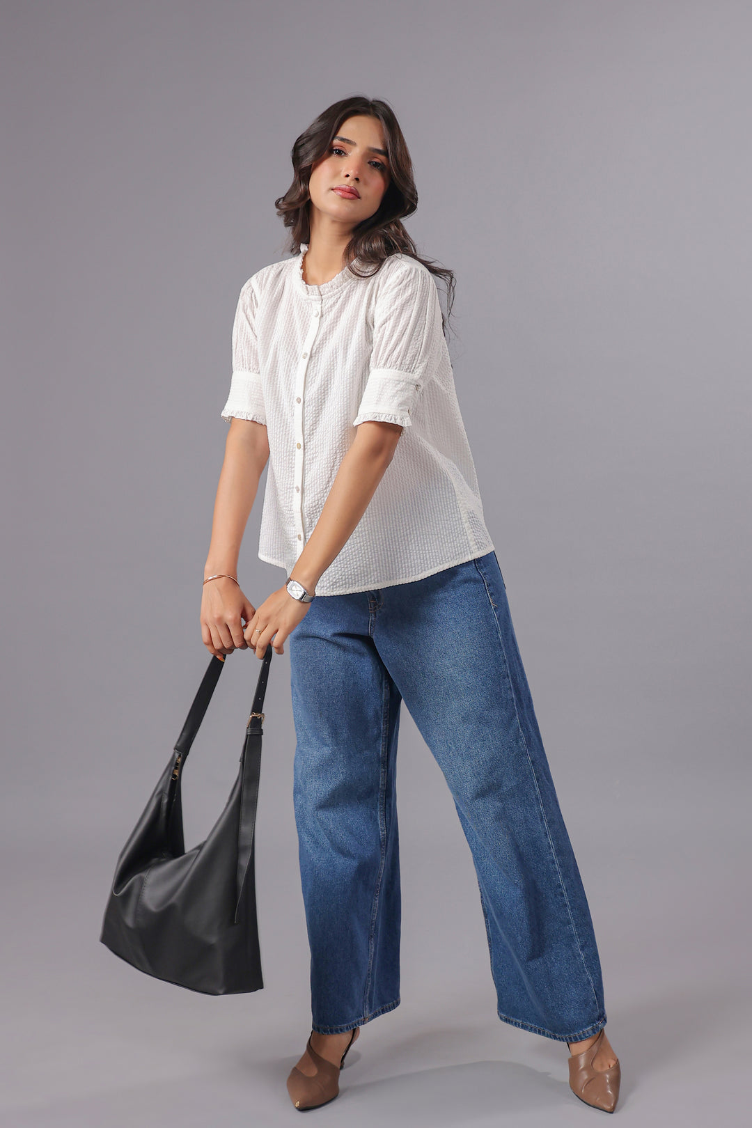 Seersucker White Friled Shirt