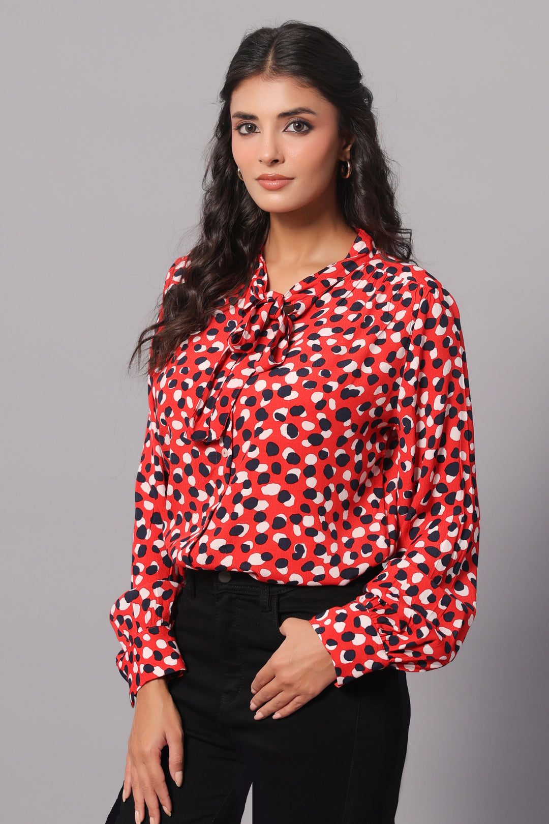 Tie-Neck Shirt In Abstract Dot Print