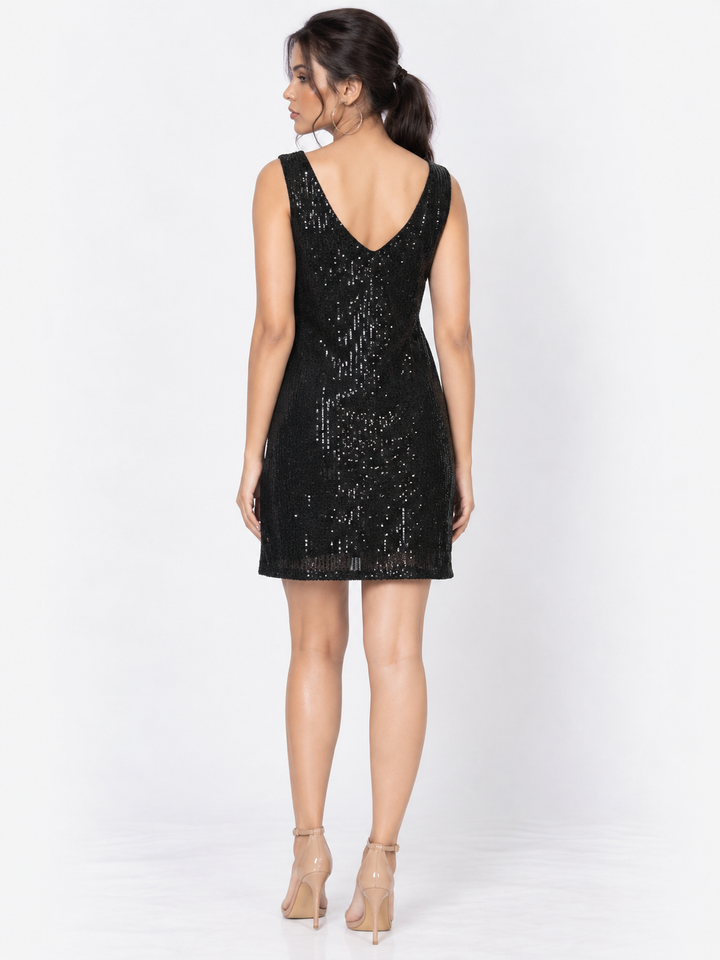 Black Sequin Mini Party Dress