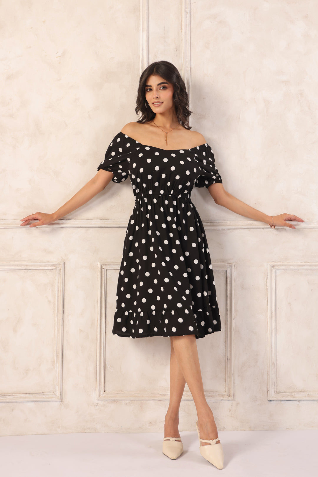 Black polka dot mini dress for women fit and flare casual summer outfit