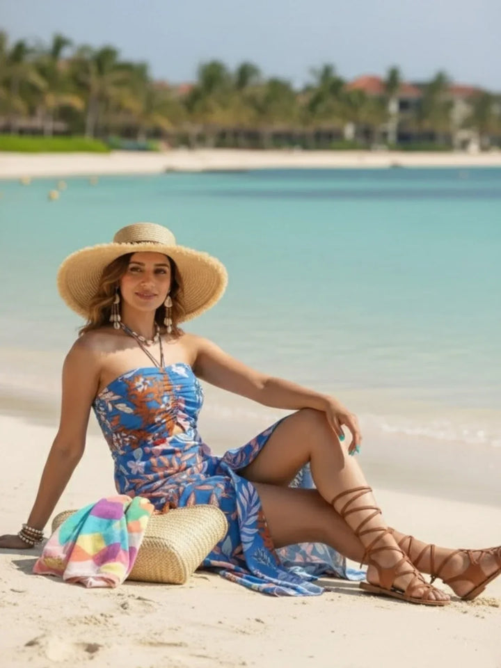 Blue Maxi Dress for Women Online in floral cotton fabric