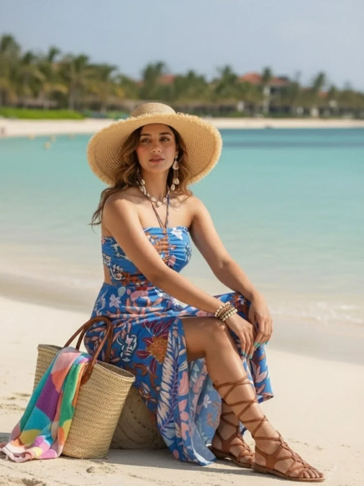 Blue Maxi Dress for Women Online with halter neck design