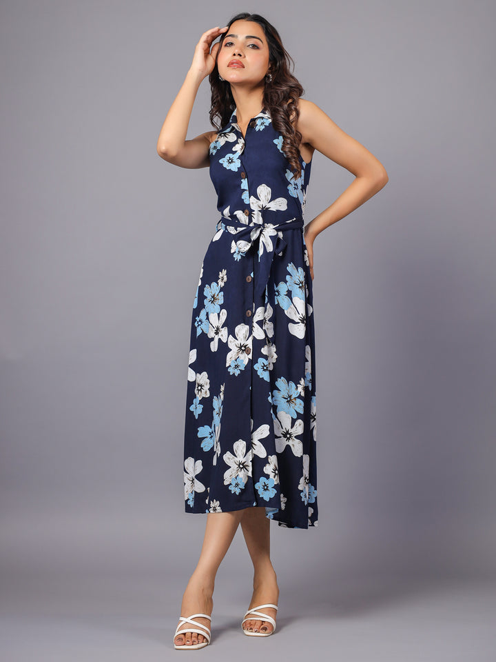 Blue Midi Shirt Dress Side1 for Women's Casual Wear