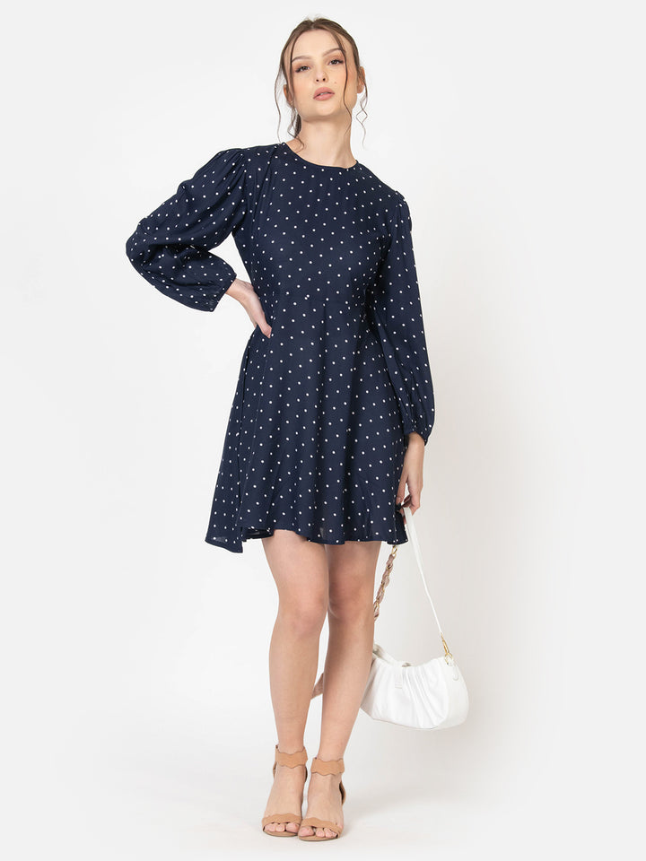 Blue Polka Dot Mini Dress for Women 