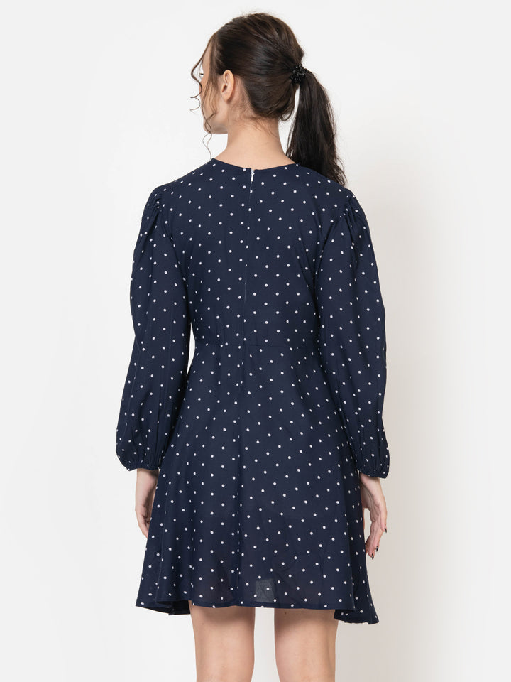 Blue Polka Dot Mini Dress for Women back view