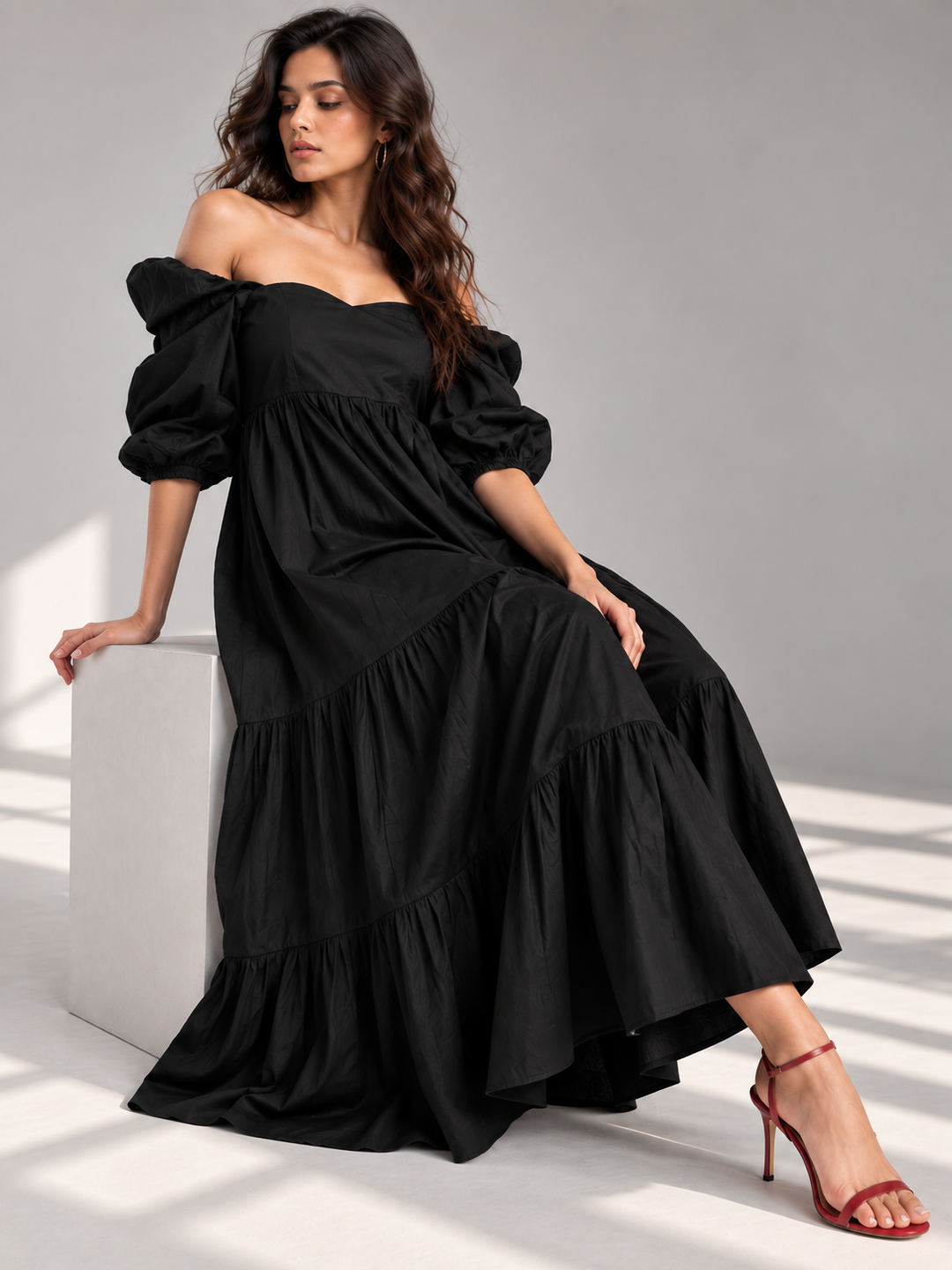 Black Cotton Poplin Maxi Dress