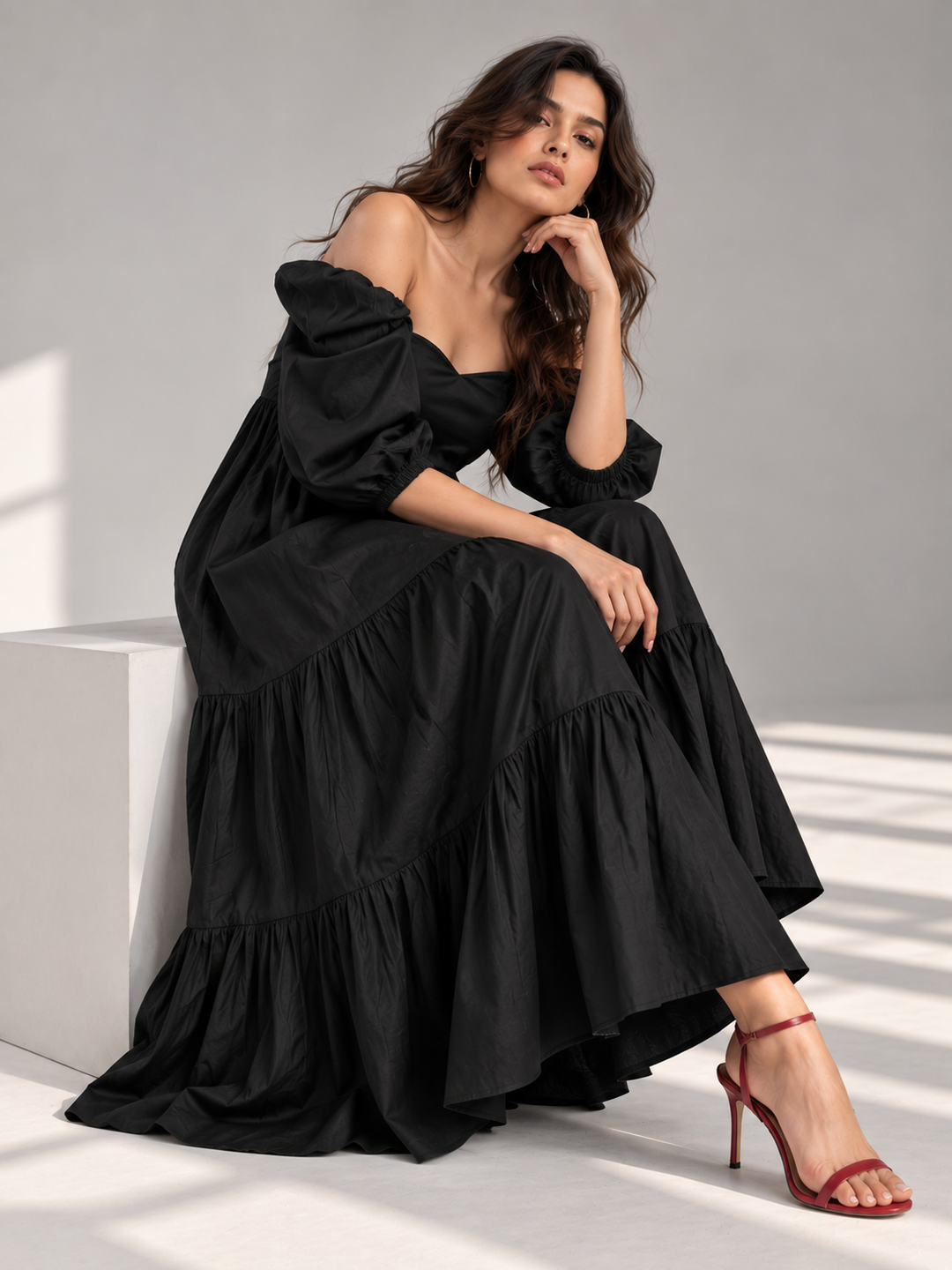 Black Cotton Poplin Maxi Dress