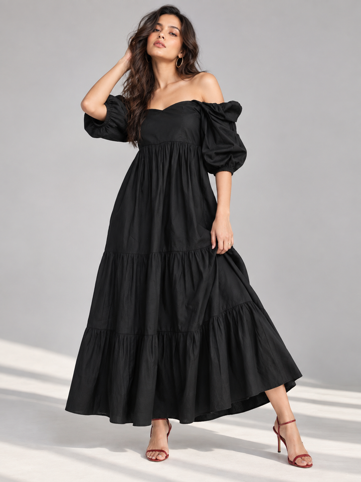 Black Cotton Poplin Maxi Dress