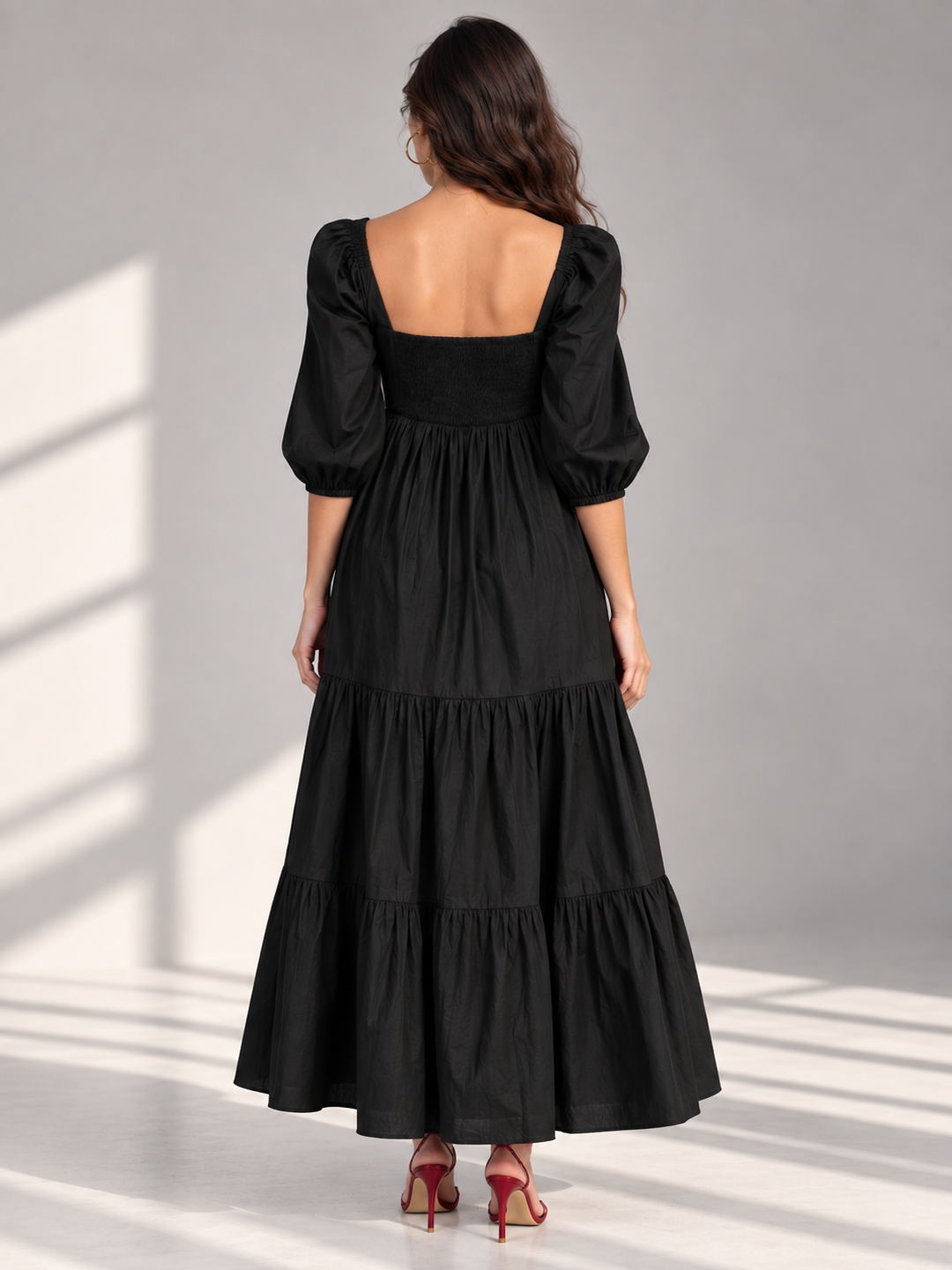 Black Cotton Poplin Maxi Dress