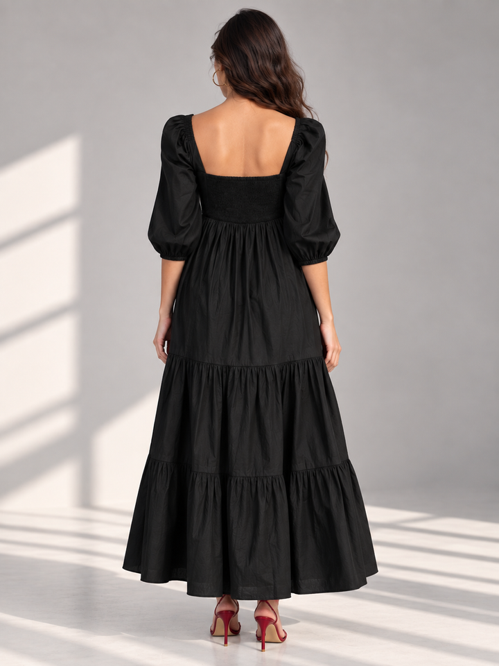 Black Cotton Poplin Maxi Dress