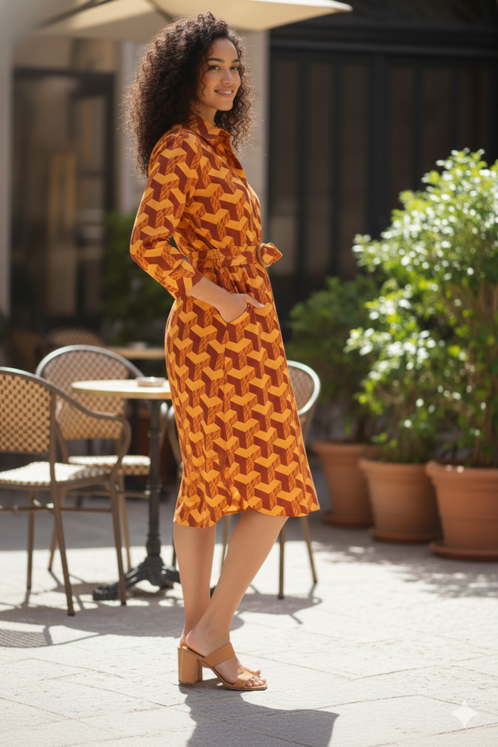 Cotton Poplin Midi Shirt Dress for women - side view