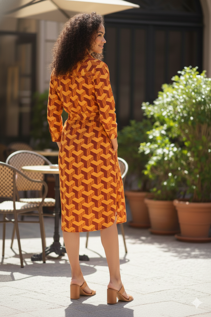 Cotton Poplin Midi Shirt Dress for women - backside view