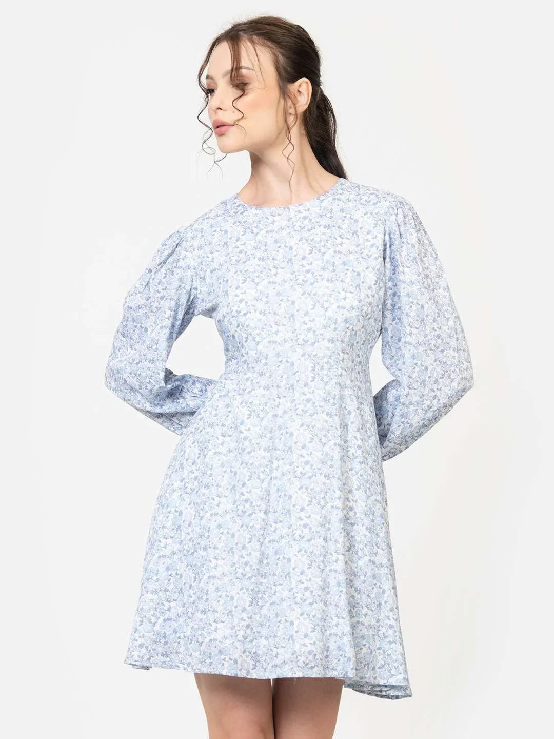 Sky Blue Skater Dress with Sleeves | Fit & Flare Summer Dress  June 9  Clothing