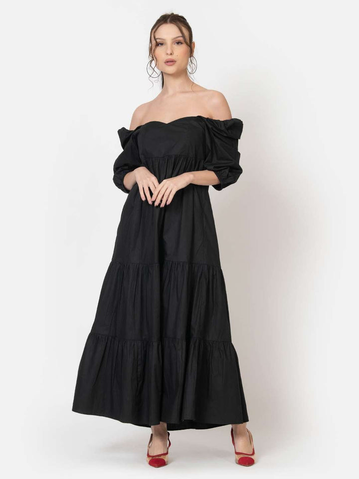 Black Cotton Poplin Maxi Dress