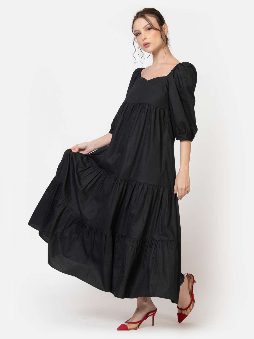 Black Cotton Poplin Maxi Dress