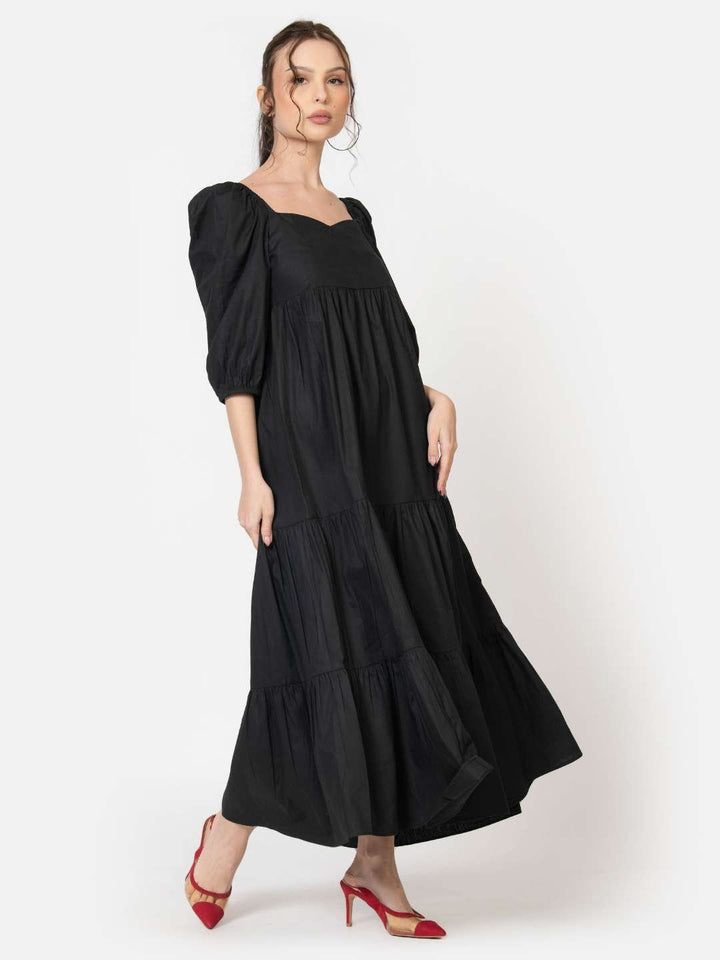 Black Cotton Poplin Maxi Dress