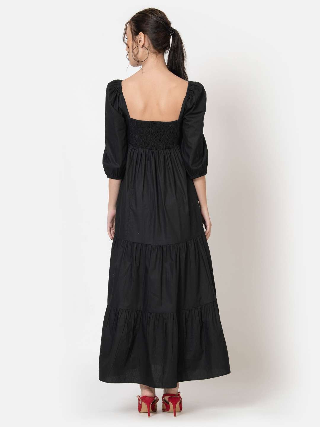 Black Cotton Poplin Maxi Dress