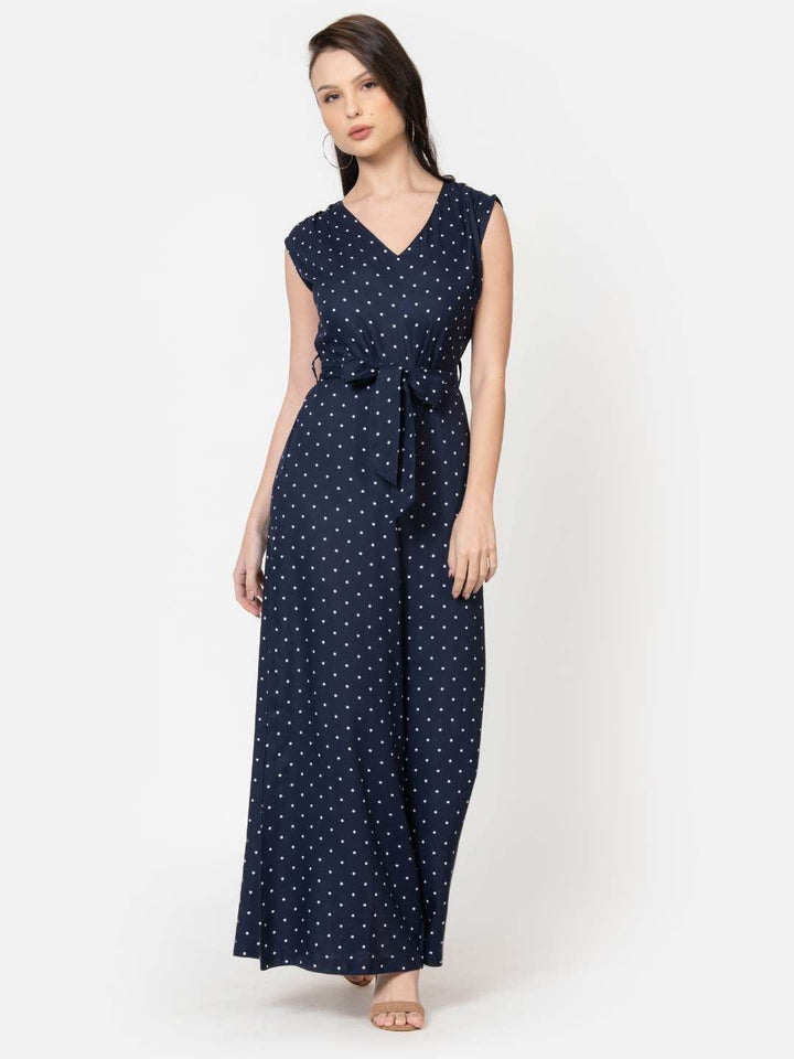 Blue Berry Rayon Polka Dot Wide Leg Jumpsuit