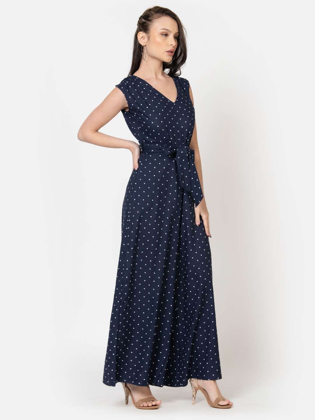 Blue Berry Rayon Polka Dot Wide Leg Jumpsuit