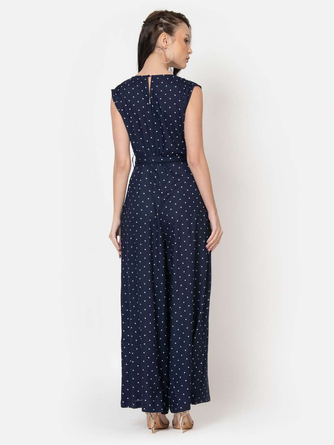 Blue Berry Rayon Polka Dot Wide Leg Jumpsuit