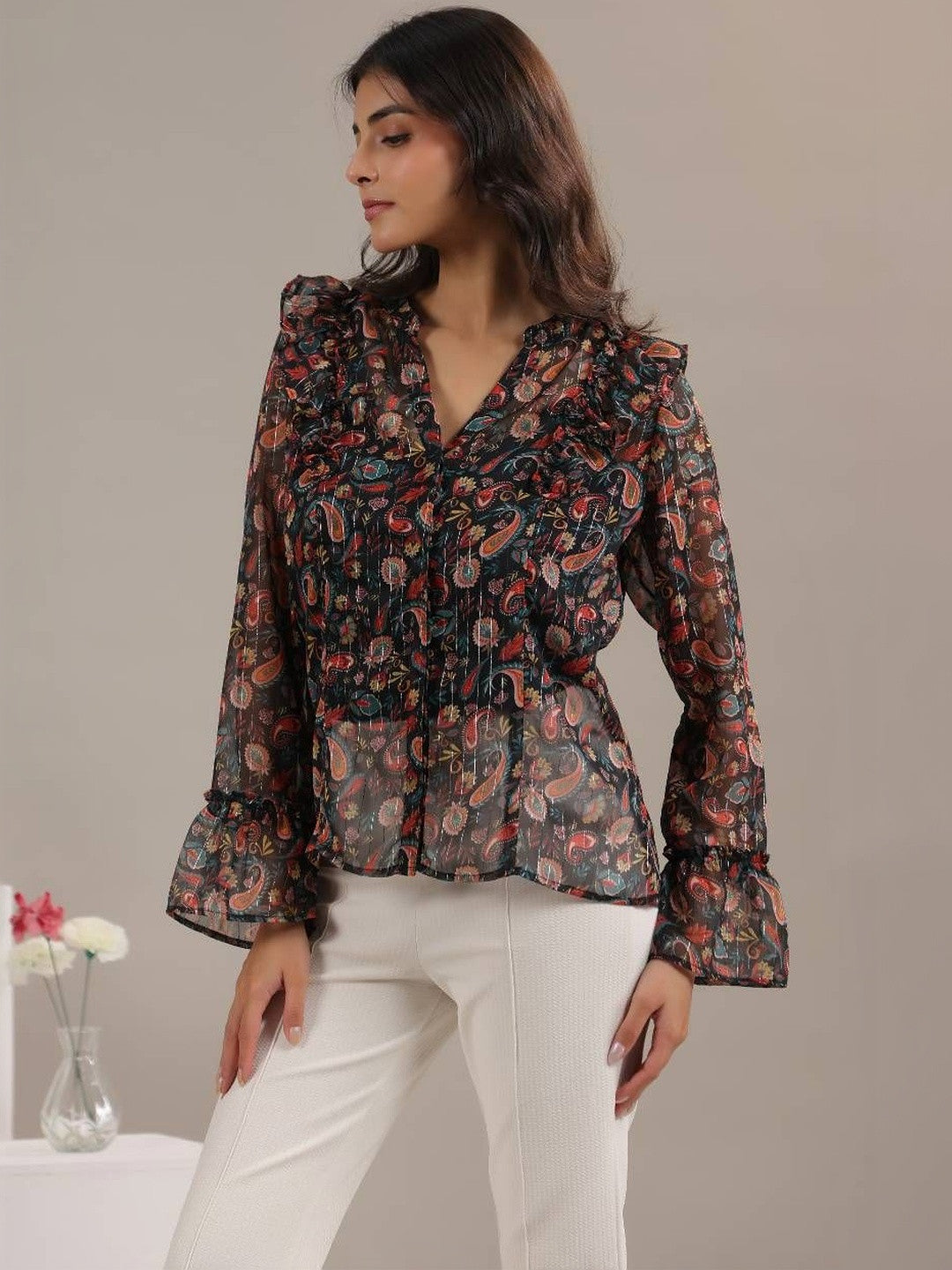 floral print shirt womens - side view
