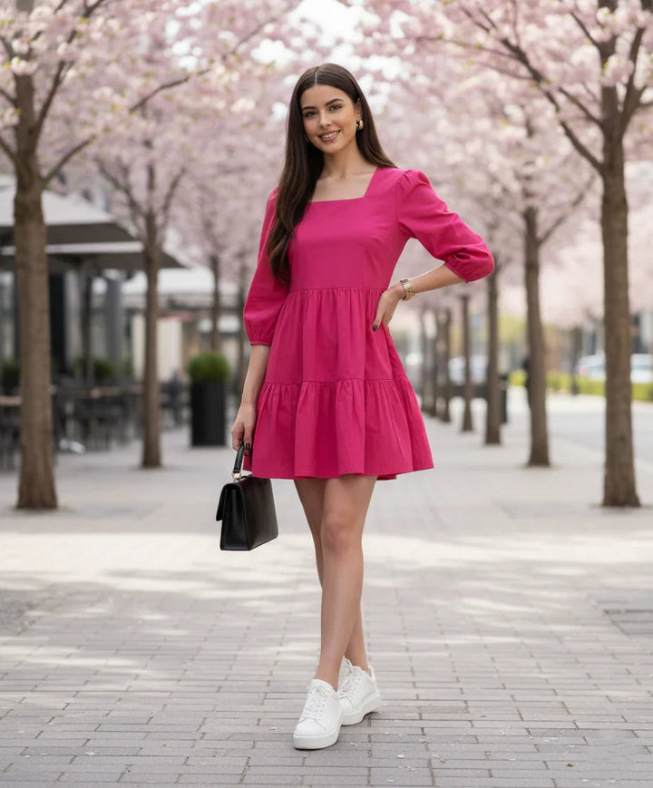 Fuschia Mini Dress for Women with Stylish Square Neck Design
