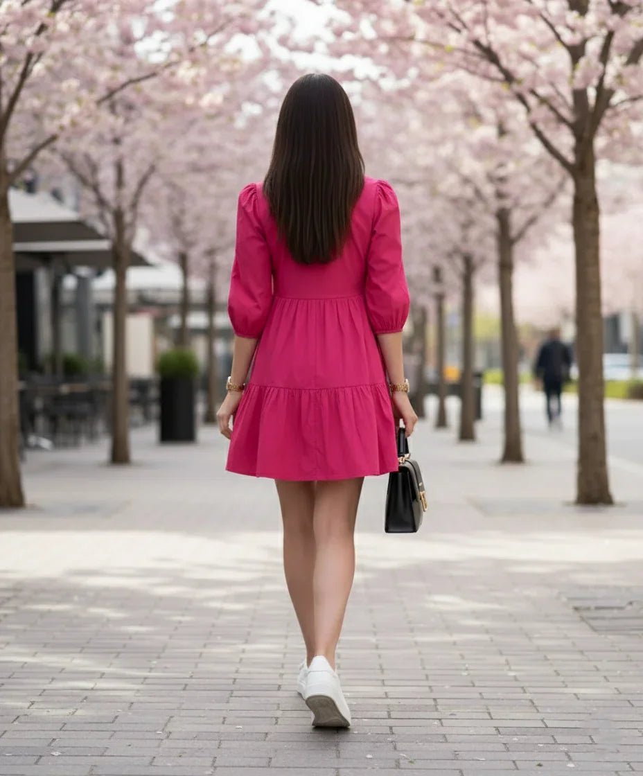 Fuschia Mini Dress for Women with Stylish Square Neck Design