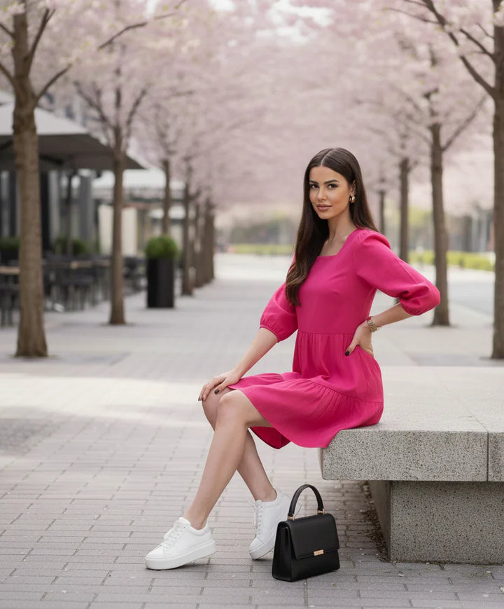 Fuschia Mini Dress for Women with Stylish Square Neck Design