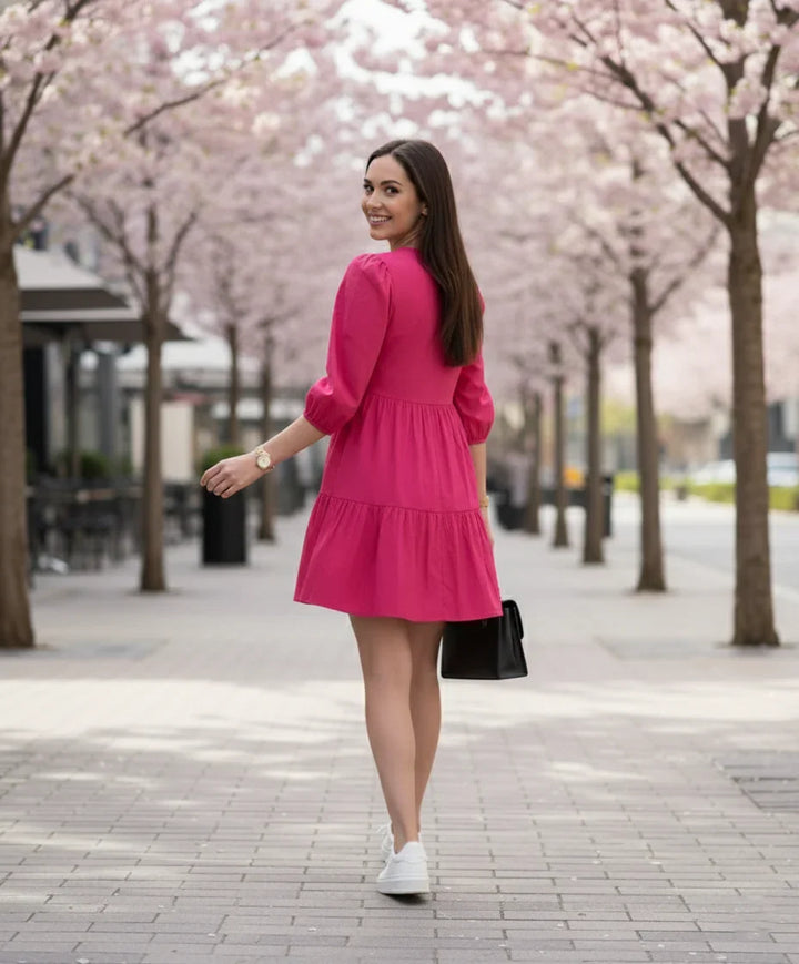 Fuschia Mini Dress for Women with Stylish Square Neck Design