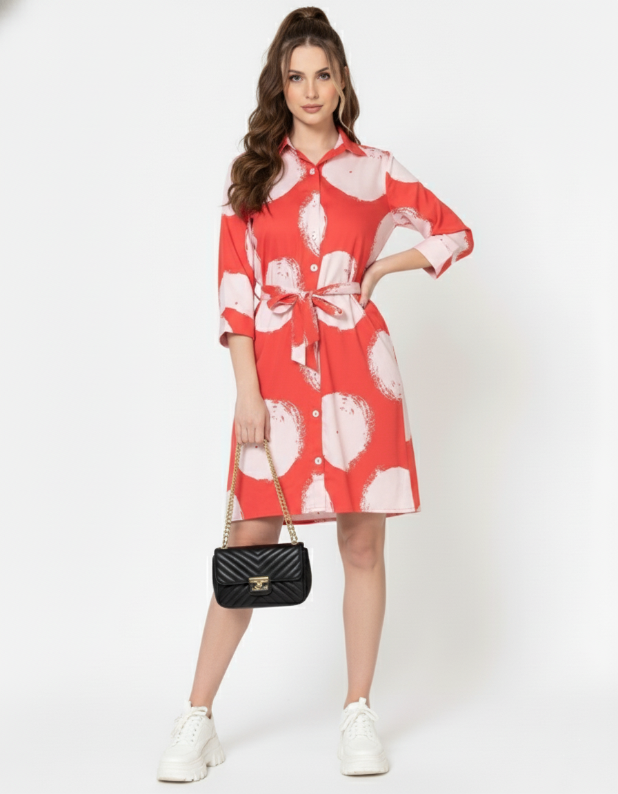 Red cotton mini shirt dress for women – front view | June 9 Clothing