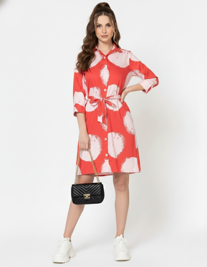 Red cotton mini shirt dress for women – front view | June 9 Clothing