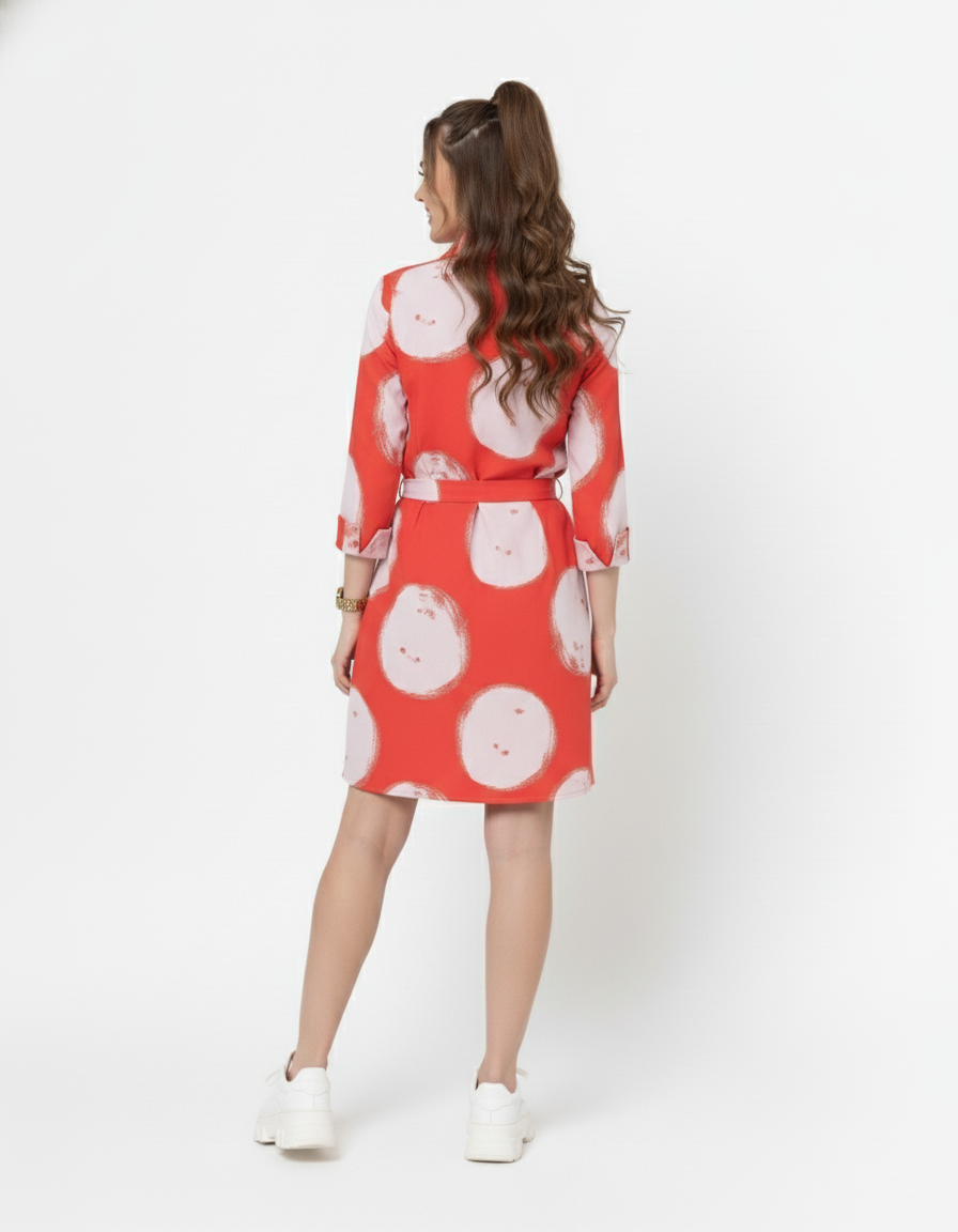 Red cotton mini shirt dress — back view | June 9 Clothing