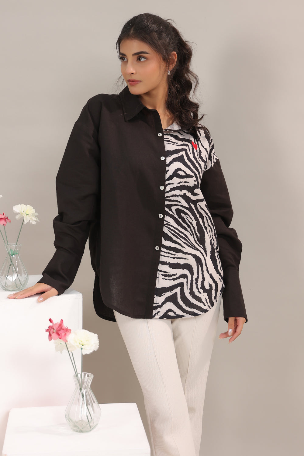 June 9 Clothing leopard print long sleeve shirt for women