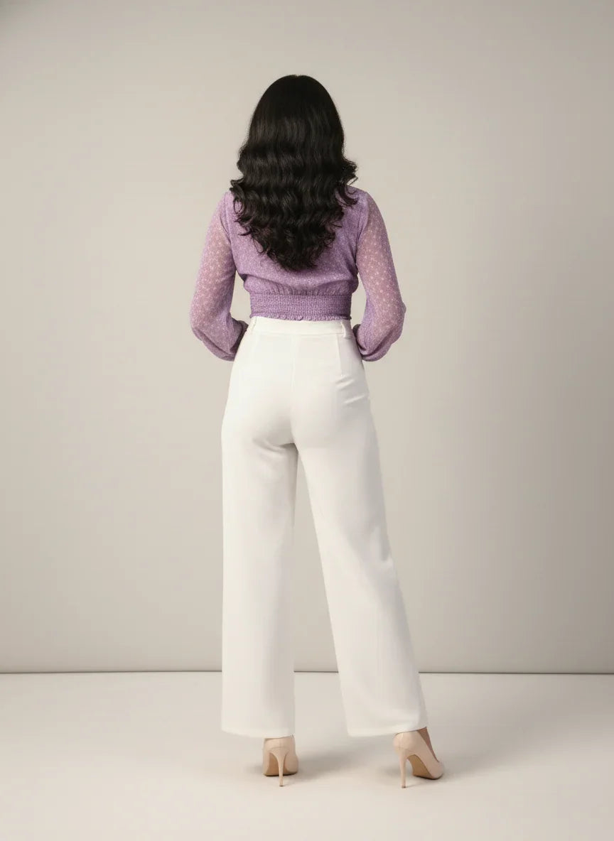 lavender crop top for women back view smocked fit